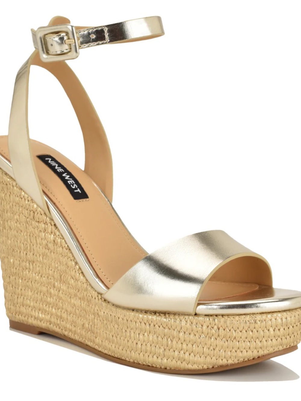 Nine West Metallic Gold Woven Platform Wedge Sandals